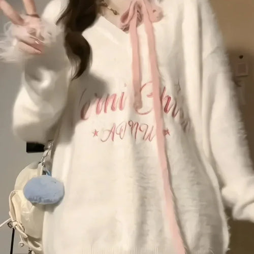 Load image into Gallery viewer, New Sexy Fashion Streetwear Outfits 2025 Spring Autumn Ripped Loose Women Pullover Y2k Aesthetic Letter Embroidery Grunge Tops
