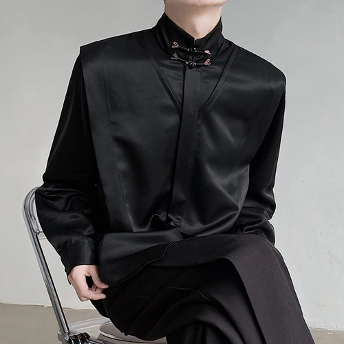 Load image into Gallery viewer, Chinese Style Men&#39;s Shirt Knot Button Stand Collar Long Sleeve 2025 Spring New Fashion Versatile Solid Color Clothing C5882
