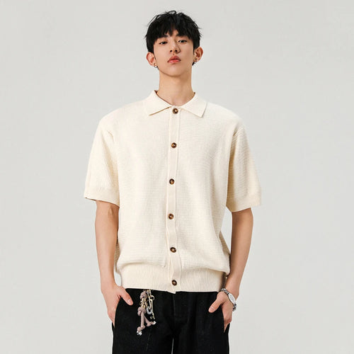 Load image into Gallery viewer, Men's Shirts New Kroean Turn-down Collar Button Tide Open Single Breasted Solid Color Short Sleeve Shirt Spring 2025 9W1384
