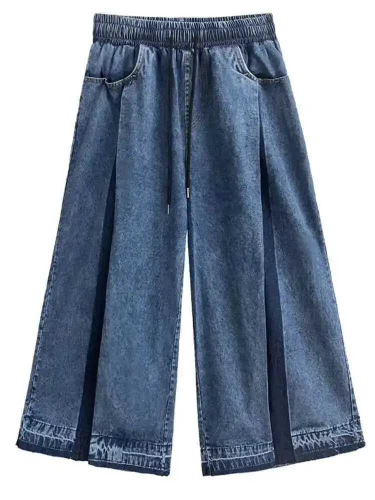 High Waist Blue Denim Pleated Long Wide Leg Jeans New Loose Women Trousers Fashion Tide Spring Autumn 2025 1DH0520