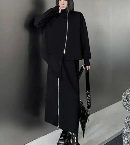 Zipper Sweatshirt Half-body Skirt Two Pieces Suit New Turtleneck Long Sleeve Women Fashion Tide Spring Autumn 2025 1DH7237