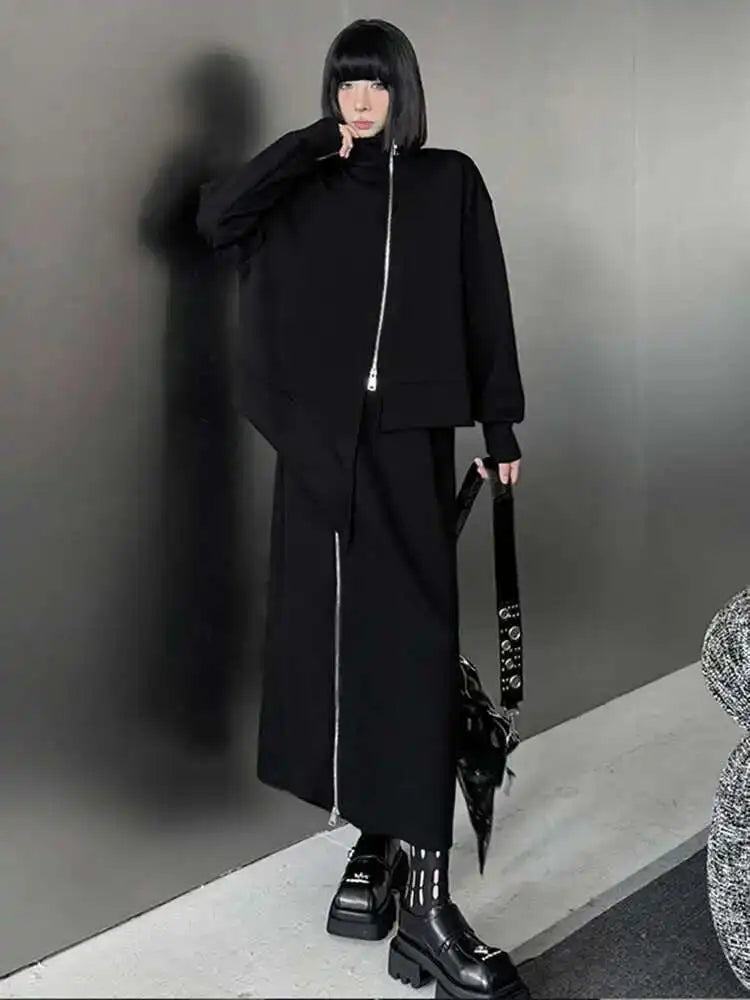 Zipper Sweatshirt Half-body Skirt Two Pieces Suit New Turtleneck Long Sleeve Women Fashion Tide Spring Autumn 2025 1DH7237