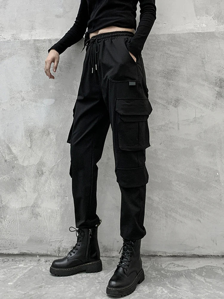 Black Pockets High Elastic Waist Long Harem Trousers New Loose Fit Pants Women Fashion Tide Spring Autumn 2025 1DD2683