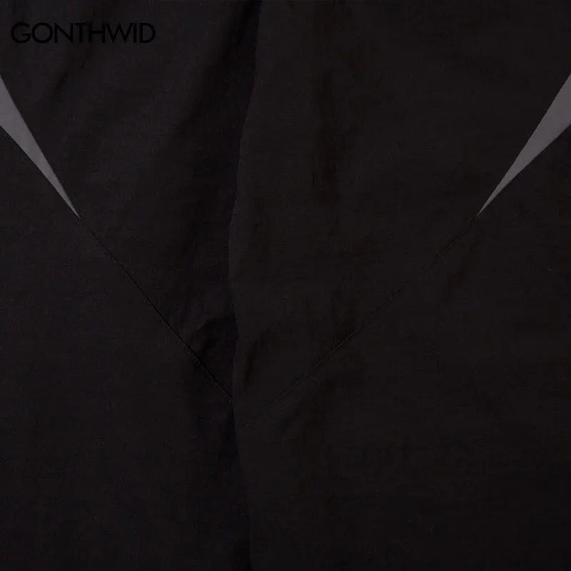 Men Vintage Black Sports Pants Y2K Vintage Patchwork Joggers Baggy Pants Hip Hop Casual Drawstring Waist Quick Drying Trousers