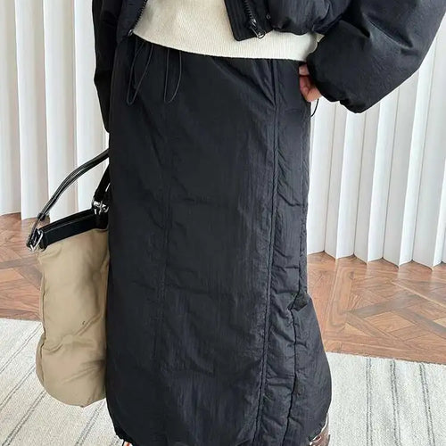 Load image into Gallery viewer, High Waist Beige Drawstring Shaped Warm Duck Down Half-body Skirt Women Fashion Tide New Autumn Winter 2025 1DH7468
