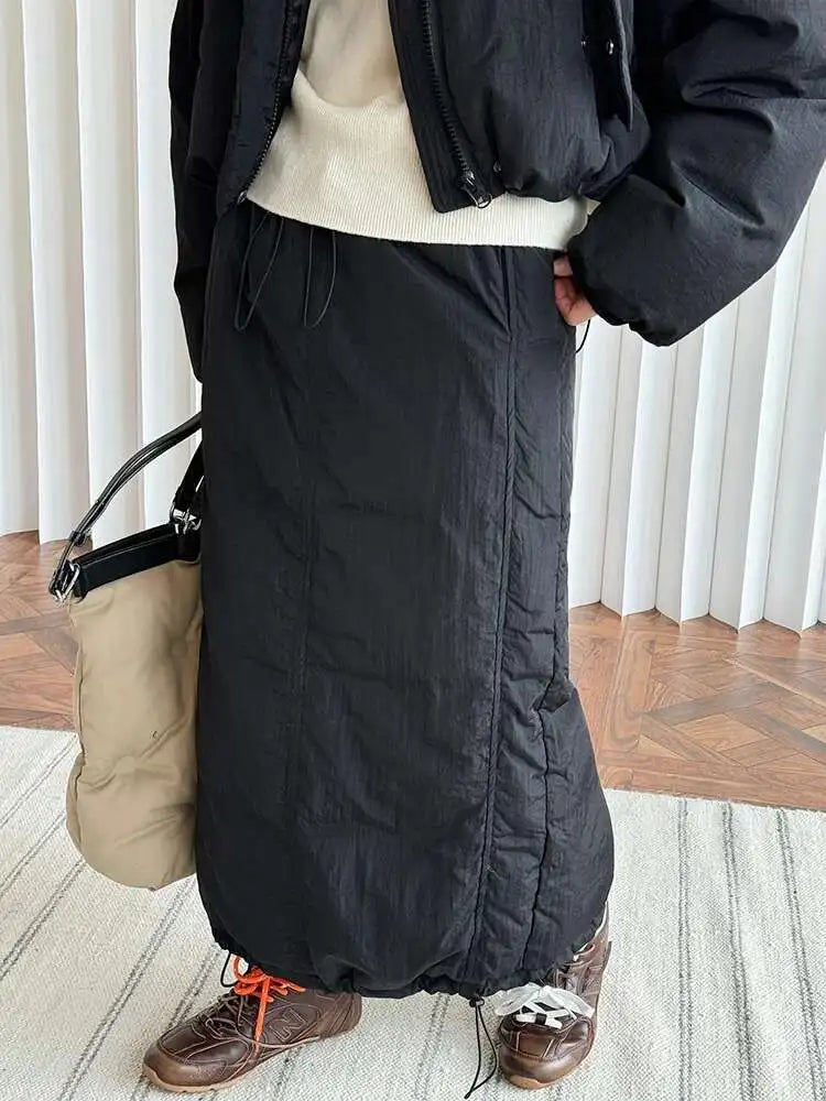 High Waist Beige Drawstring Shaped Warm Duck Down Half-body Skirt Women Fashion Tide New Autumn Winter 2025 1DH7468