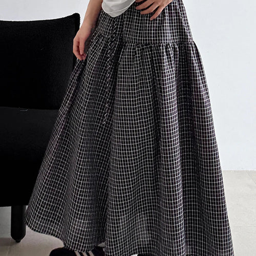 Load image into Gallery viewer, High Elastic Waist Blue Plaid Vintage Long A-line Half-body Skirt Women Fashion Tide New Spring Autumn 2025   1DJ0935
