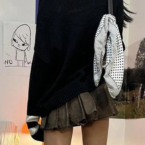 Load image into Gallery viewer, Harajuku Vintage Grunge Letter Sweaters Women Y2k Aesthetic Patchwork Slash Neck Jumpers Streetwear Casual Gothic Pullovers
