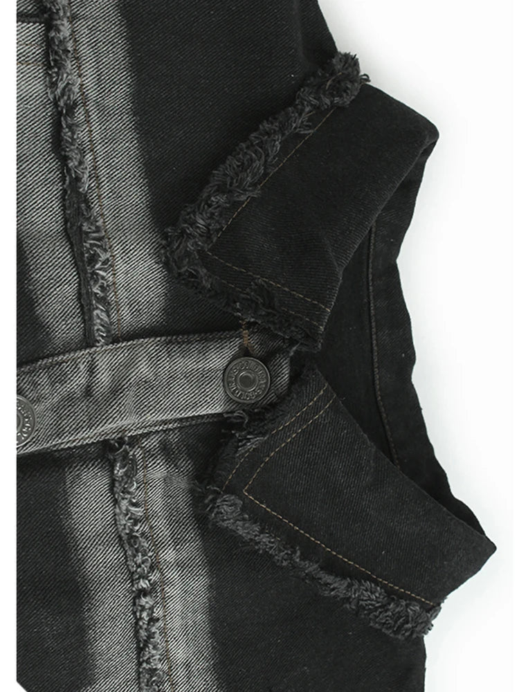 Women Black Denim Burr Mesh Spliced Big Size Vest Dress New Lapel Sleeveless Fashion Tide Spring Autumn 2025   1DJ1352