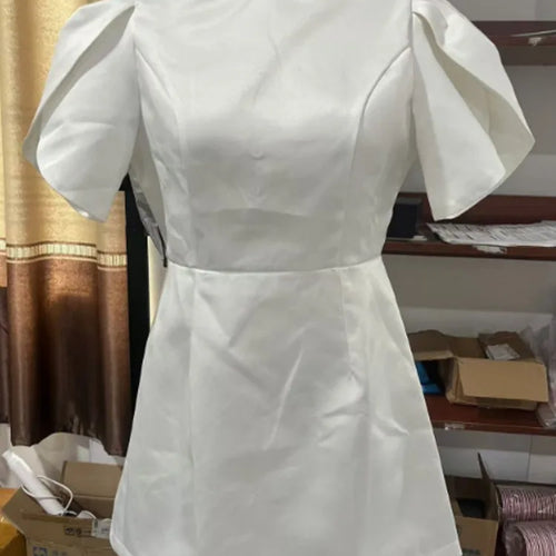 Load image into Gallery viewer, Elegant Short Sleeved Satin Slim Fit Backless  Hollow Out Bow Mini Dress For Women&#39;s Fashionable Street Party Clothing
