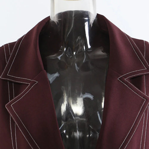Load image into Gallery viewer, Women Wine Red Topstitched Big Size Long Blazer New Lapel Long Sleeve Jacket Fashion Tide Spring Autumn 2025 1DJ1287
