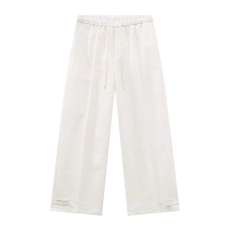 Men's Casual Clothing Korean Fashionable Elastic Waist Straight Leg Design Solid Color Male Trousers Simple Bottoms 9W1596