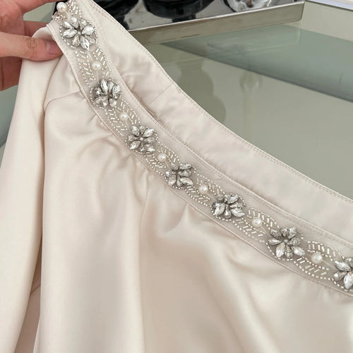 Load image into Gallery viewer, Spring Autumn Fashion Beige Off Shoulder Diamond Long Sleeved Shirt For Women's Temperament Versatile Chic Blouses Festival Tops
