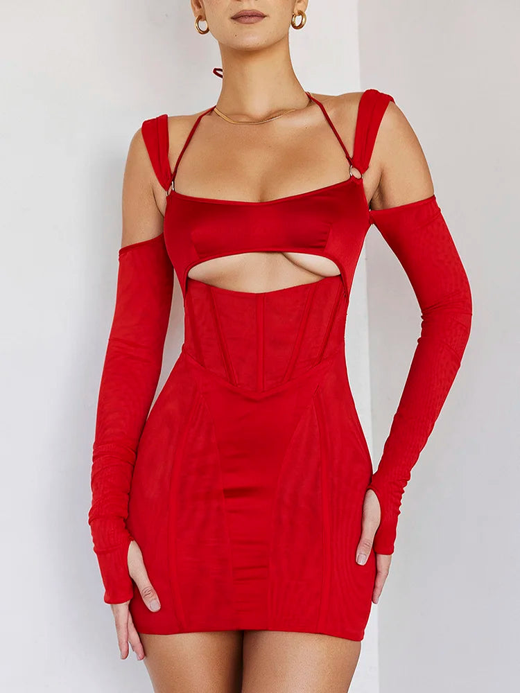 Sexy Hollow Out Backless Mini Dress For Women Elegant Spaghetti Strap Bodycon Party Short Dresses Vestido Clubwear