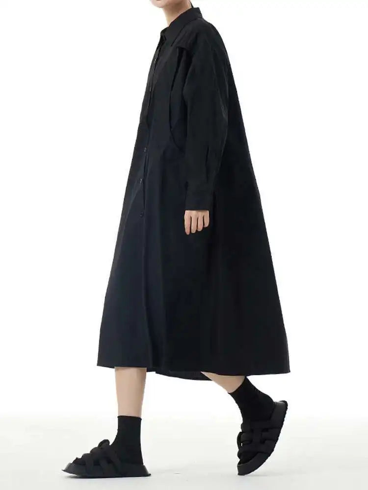Women Green Rose Red Spliced Big Size Midi Shirt Dress New Lapel Long Sleeve Fashion Tide Spring Autumn 2025 1DH5167