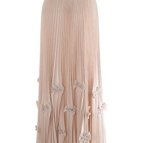 Load image into Gallery viewer, High Elastic Waist Red Bow Rhinestones Pleated A-line Half-body Skirt Women Fashion Tide New Spring Autumn 2025 1DJ1260
