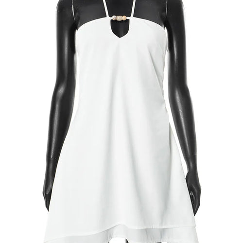 Load image into Gallery viewer, Halter Off-shoulder Backless Sexy Mini Dress Women White Hollow Out Strapless Lace-up A-line Club Dress Summer 2025
