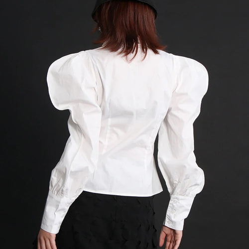 Load image into Gallery viewer, Korean Style Slim Shirt For Women V Neck Puff Sleeve Solid Minimalist Blouses Female Spring Clothing Fashion
