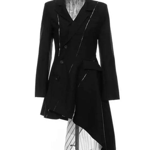 Load image into Gallery viewer, Women Black White Striped Spliced Irregular Dress New Round Neck Full Sleeve Loose Fit Fashion Spring Autumn 2025 1A320
