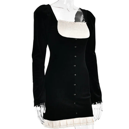 Load image into Gallery viewer, Elegant Long Sleeve Backless Sexy Mini Dress  Women Autumn Winter New Patchwork Square Collar Bodycon Club Party Dress
