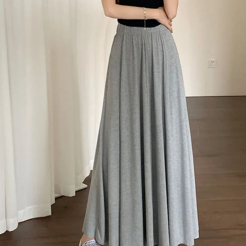 Load image into Gallery viewer, Korean Version Black Elegant Festival Pleated Half Skirts Gray Elastic High Waist A-line Long Skirt 2024 Summer Simplicity Trend
