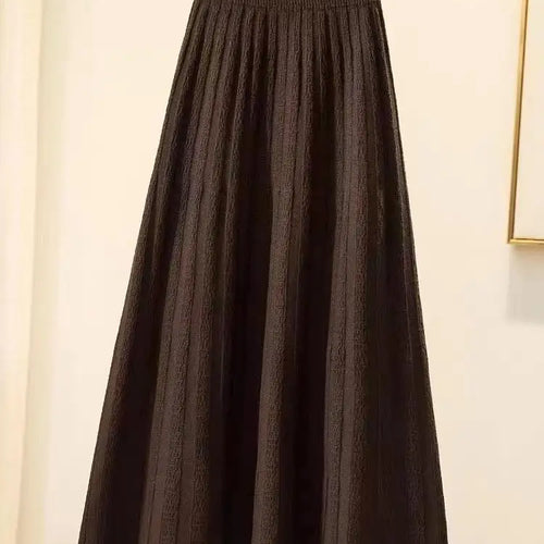 Load image into Gallery viewer, Autumn Winter New Elegant Slim Elastic High Waist A-line Skirt Solid Holiday Striped Big Swing Knitted Skirts Women Popular
