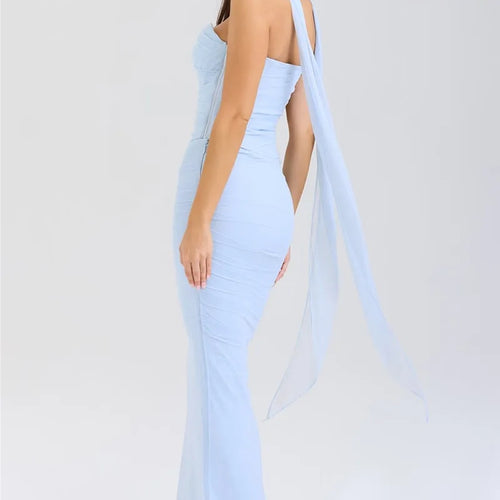 Load image into Gallery viewer, Sexy Two Piece Sets Women Neckerchief Strapless Crop Tops And Maxi Skirt Sets Sexy Club Party Skirt Two Piece Sets
