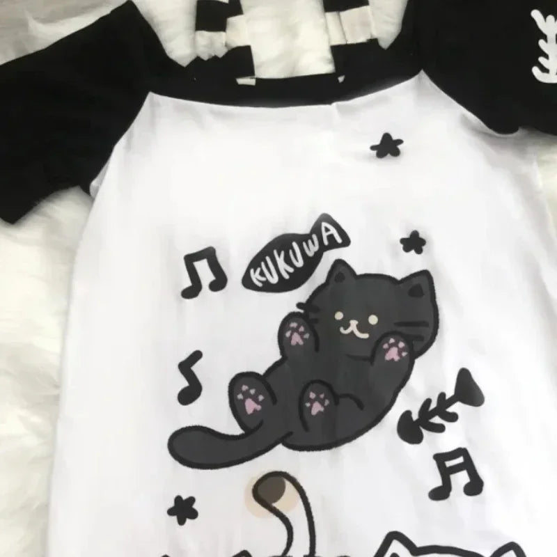 Japanese Women Off Shoulder Graphic T Shirts Y2k Kawaii Cute Cartoon Print T-shirt Top Summer Aesthetic Grunge Fairy Tees