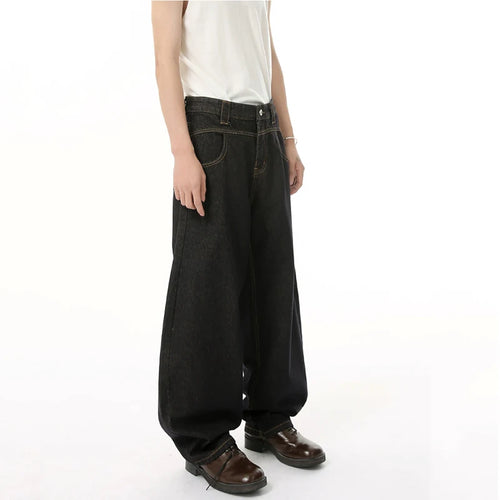 Load image into Gallery viewer, Men's Jeans New Niche Curved Knife Design Straight Wide Leg Trendy Solid Color Washed Male Bottoms American Style 9W1838
