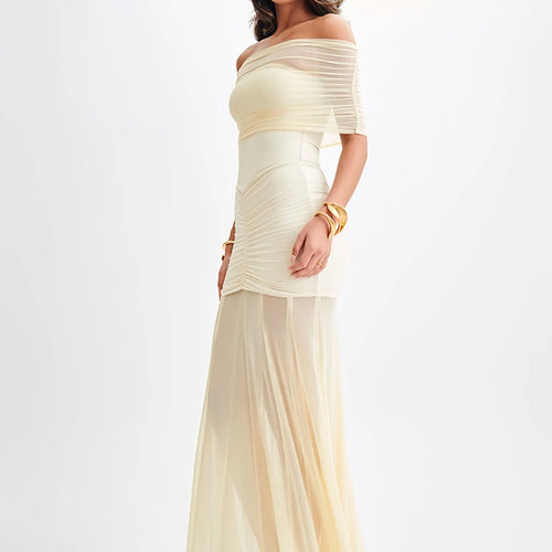 Load image into Gallery viewer, Off-shoulder Backless Sexy Maxi Dress For Women Gown Fashion Mesh Strapless Sleeveless Bodycon Long Dress Elegant
