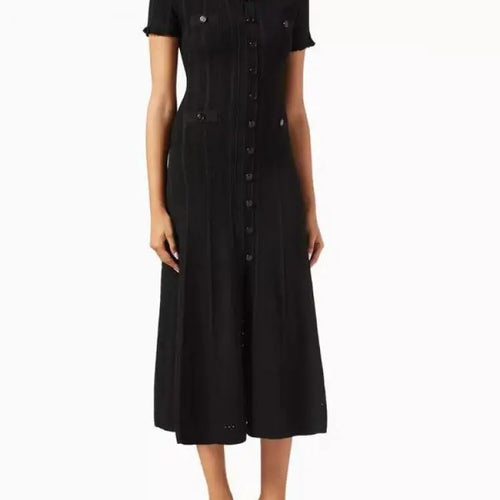 Load image into Gallery viewer, Korean Women's Red Round Neck Short Sleeve Split Knit Dresses Spring Summer Black White Single Breasted Holiday Long Dress 2024
