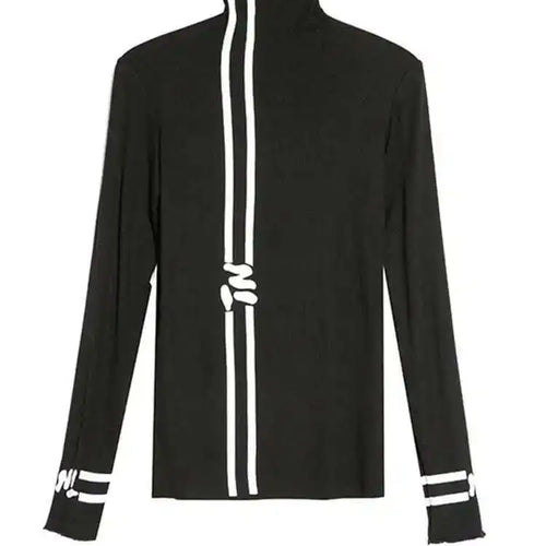 Load image into Gallery viewer, Women Black Letter  Print Slim High Elastic Casual T-shirt New Turtleneck Long Sleeve Fashion Spring Autumn 2025 1DF4651
