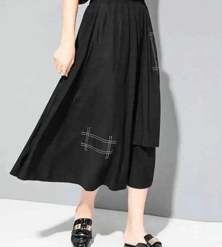 Irregular Pocket Spliced High Elastic Waist Black Half-body Mid-Calf Skirt Women Fashion Tide Spring Summer 2025 1DD8090