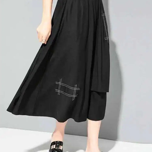 Load image into Gallery viewer, Irregular Pocket Spliced High Elastic Waist Black Half-body Mid-Calf Skirt Women Fashion Tide Spring Summer 2025 1DD8090
