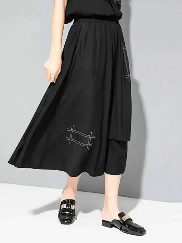 Irregular Pocket Spliced High Elastic Waist Black Half-body Mid-Calf Skirt Women Fashion Tide Spring Summer 2025 1DD8090