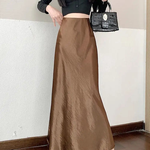 Load image into Gallery viewer, Korean Elegant Black Red Long Skirt Women Autumn Winter Brown High Waist Office Ladies Slim Straight Fishtail Skirt Trend Simple
