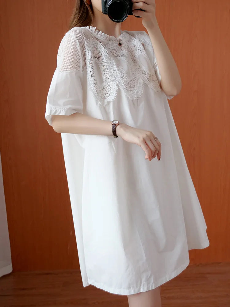 Women Black Lace Meh Perspective Big Size Mini Dress New Round Neck Short Sleeve Fashion Tide Spring Summer 2025 1DJ0336