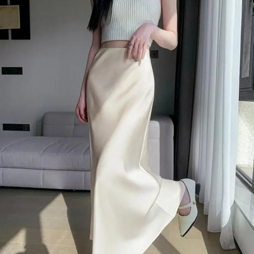 Load image into Gallery viewer, Beige Simplicity Vacation Wrap Hip Long Skirt Women Sexy Black Elegant High Waist Mermaid Skirt Spring Summer Streetwear Fashion
