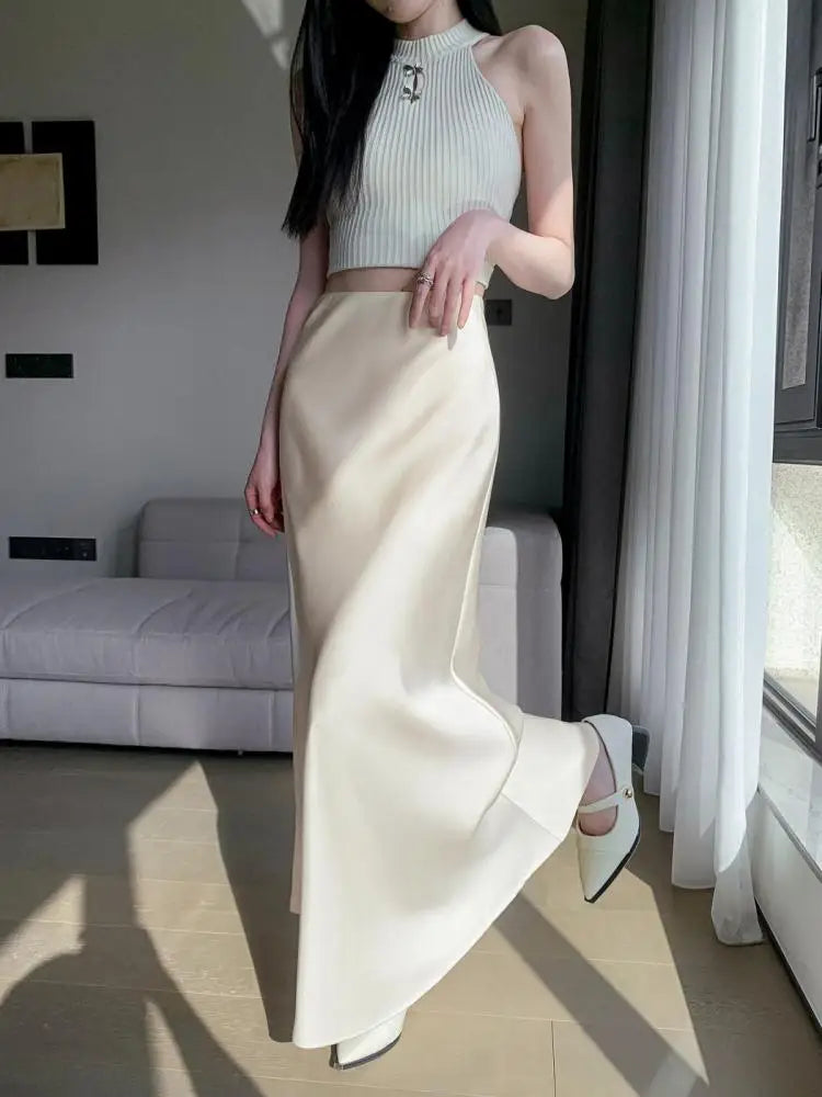 Beige Simplicity Vacation Wrap Hip Long Skirt Women Sexy Black Elegant High Waist Mermaid Skirt Spring Summer Streetwear Fashion