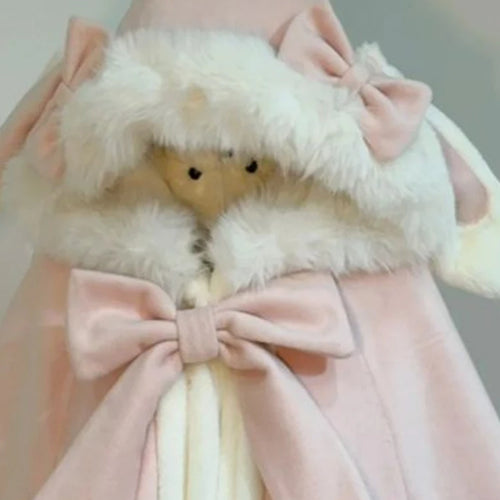 Load image into Gallery viewer, Y2k Aesthetic Cloak Jacket Women Japanese Lolita Fur Patchwork Rabbir Ear Hooed Coat Kawaii Sweet Bow Jackets Oversized JK Capes
