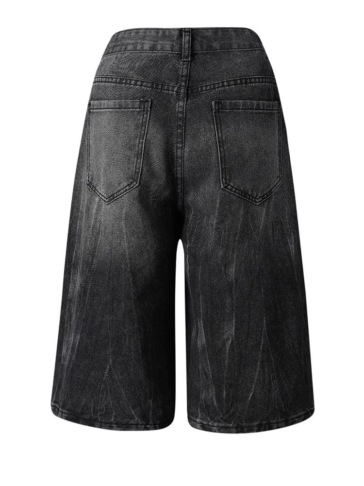 High Waist Black Denim Casual Knee Length Wide Leg Jeans New Women Trousers Fashion Tide Spring Summer 2025 CPG3271