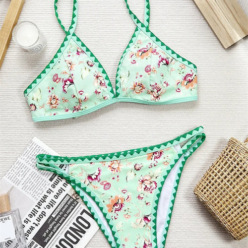 Load image into Gallery viewer, Flower Printed Halter Bikini Set Female Swimsuit Brazilian Women Swimwear Floral Bathing Suit for Women
