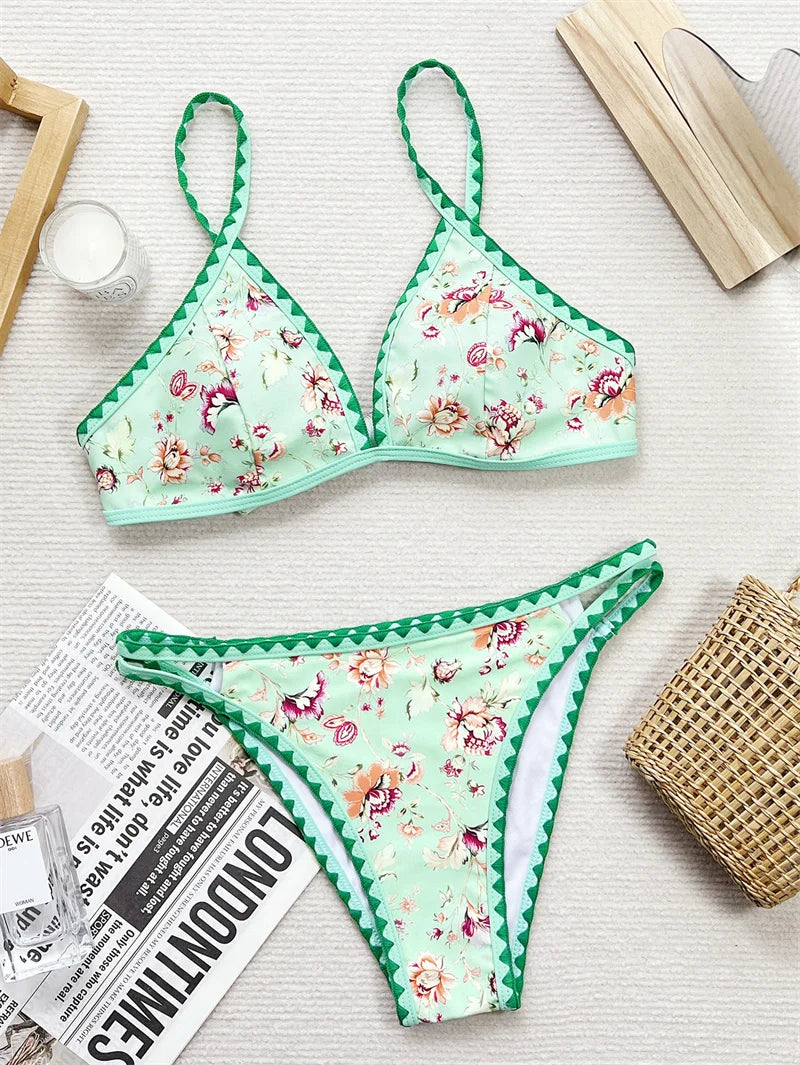 Flower Printed Halter Bikini Set Female Swimsuit Brazilian Women Swimwear Floral Bathing Suit for Women