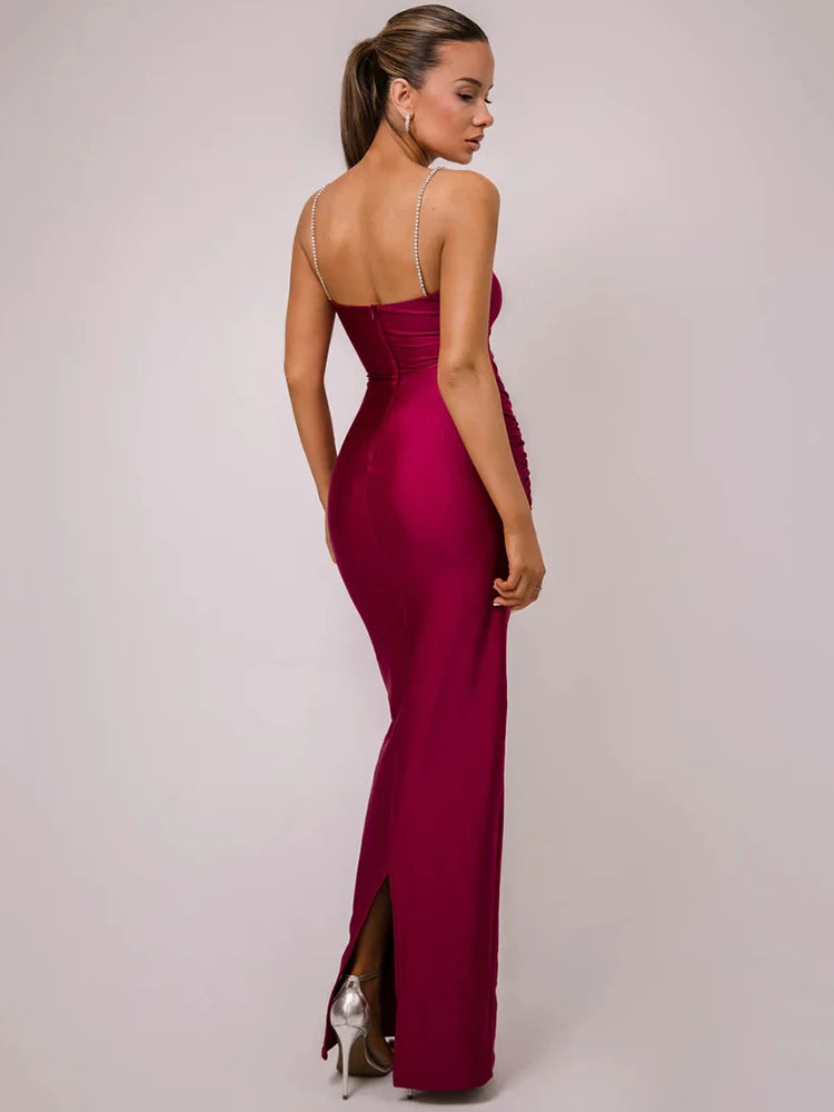 Glitter Spaghetti Strap Sexy Maxi Dress For Women Fashion Sleeveless Backless Bodycon Club Party Long Dress Elegant