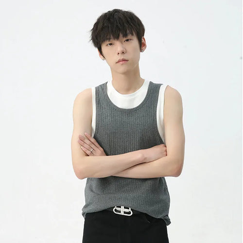 Load image into Gallery viewer, Summer Men&#39;s Vest Niche Design Fake Two-piece O-neck Fashion Trend Loose Casual Male Sleeveless Top Spliced 9C5598
