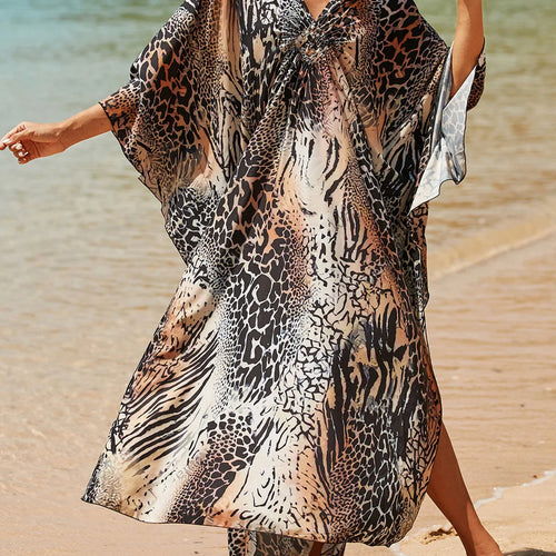 Load image into Gallery viewer, Sexy Zebra Printed V Neck Tunic Beach Cover Up Cover-ups Beach Dress Beach Wear Beachwear Beach Long Dress Female Women V4159
