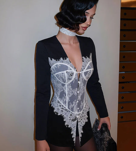 Basic Jacquard Patchwork Jacket Women V-Neck Single-Breasted Full Sleeve Fall Trend Office Street Skinny Chic Crop Coat