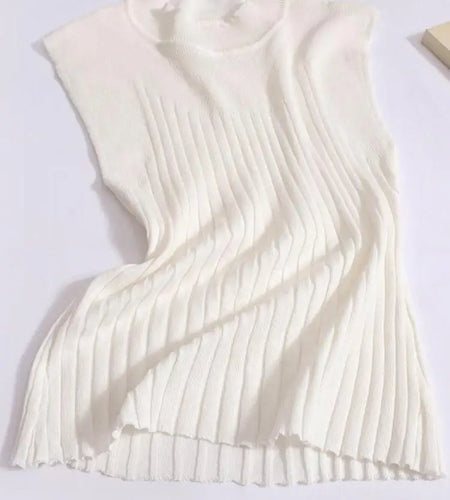 Korean Women Solid Striped Round Neck Knitted Vest 2024 Summer Sleeveless Basic Pullover Tank Tops Versatile Streetwear clothes