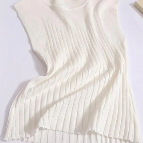 Load image into Gallery viewer, Korean Women Solid Striped Round Neck Knitted Vest 2024 Summer Sleeveless Basic Pullover Tank Tops Versatile Streetwear clothes
