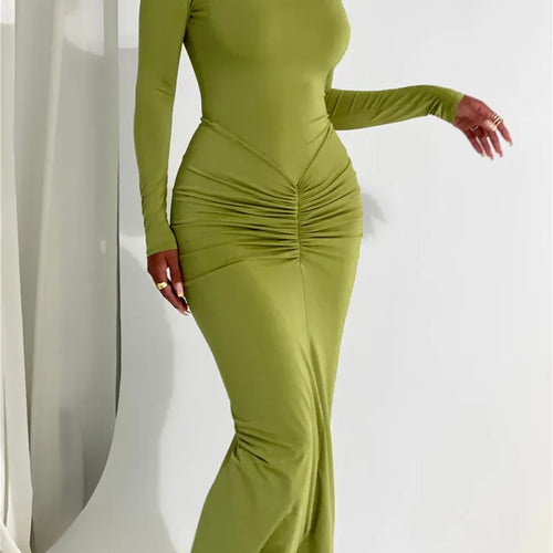 Load image into Gallery viewer, Elegant Turtleneck Long Sleeve Bodycon Maxi Dress Women Autumn Winter New Ruched Club Party Sexy Dress Vestidos
